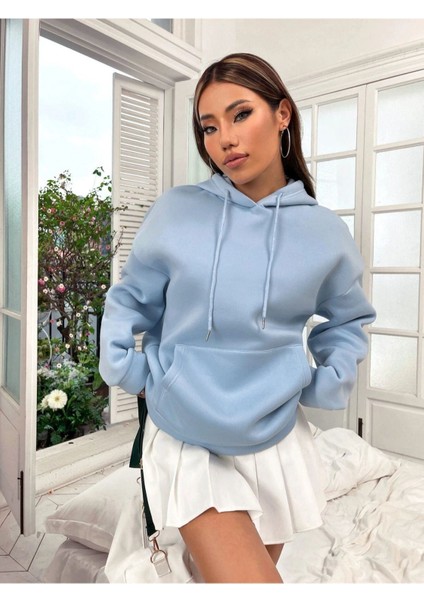 Unisex Mavi Good Things Sırt Baskılı Oversize Kapşonlu Sweatshirt fırsatları