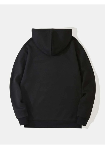 Unisex Siyah Los Angeles Baskılı Oversize Kapşonlu Sweatshirt