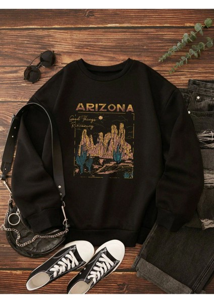 Unisex Siyah Arizona Bisiklet Yaka Sweatshirt