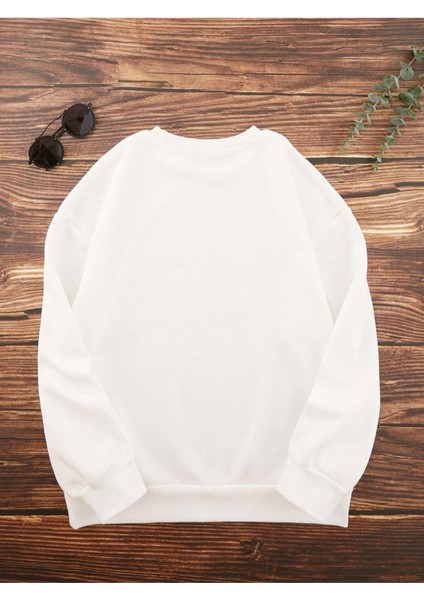 Unisex Beyaz Arizona Bisiklet Yaka Sweatshirt