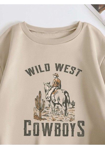 Kadın Bej Cowboy Bisiklet Yaka Sweatshirt