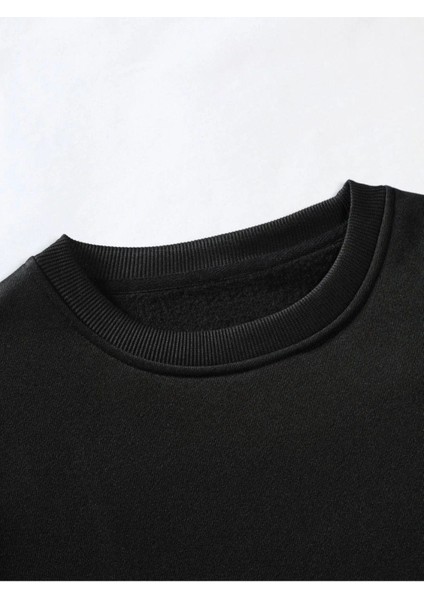 Unisex Siyah Wake Baskılı Bisiklet Yaka Oversize Sweatshirt modelleri