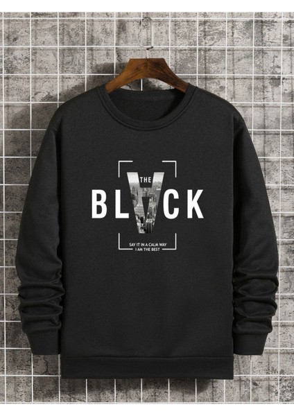 Unisex Siyah Black Baskılı Bisiklet Yaka Oversize Sweatshirt