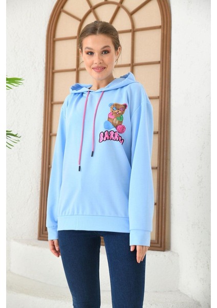 Unisex Mavisi Barrow Baskılı Oversize Kapşonlu Sweatshirt fiyatları