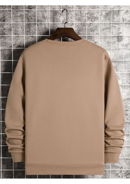 Unisex Bej Black Baskılı Bisiklet Yaka Oversize Sweatshirt modelleri