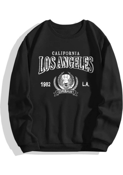 Kadın Siyah Los Angeles Bisiklet Yaka Sweatshirt