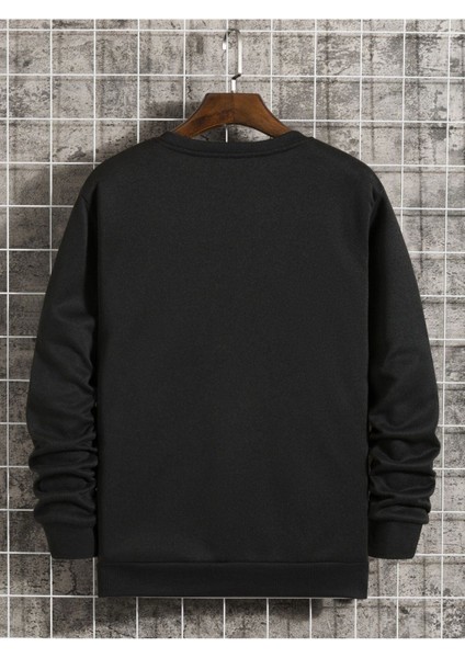 Unisex Siyah Atalanta Baskılı Bisiklet Yaka Oversize Sweatshirt