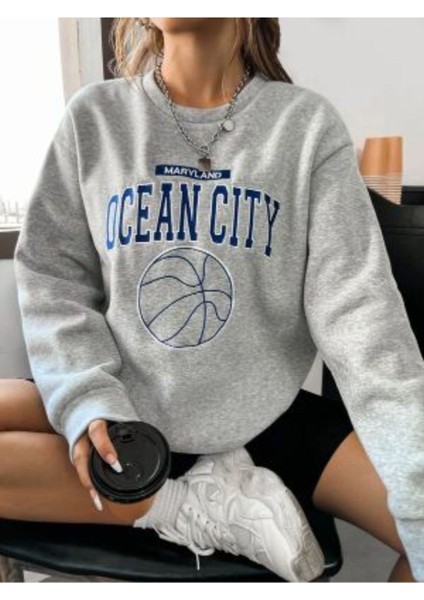 Kadın Gri Oceancity Bisiklet Yaka Sweatshirt