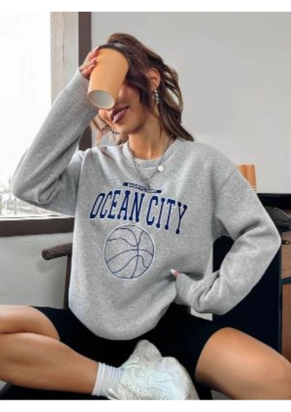 Kadın Gri Oceancity Bisiklet Yaka Sweatshirt