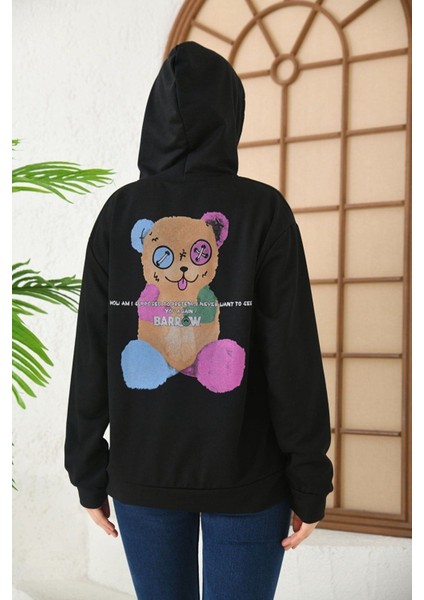 Unisex Siyah Barrow Baskılı Oversize Kapşonlu Sweatshirt fiyatları