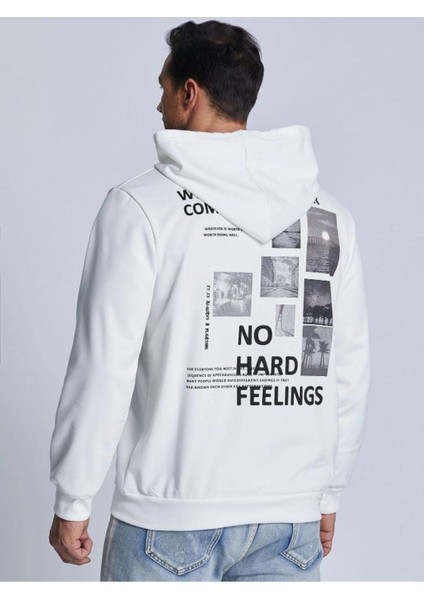 Unisex Beyaz Sırt Baskılı Kapşonlu Oversize Sweatshirt modelleri