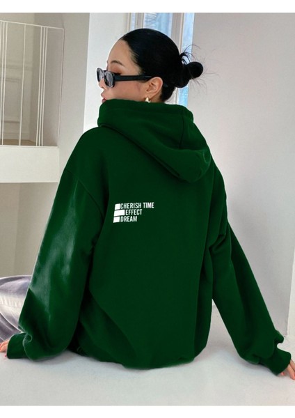 Unisex Yeşil Effect Baskılı Oversize Kapşonlu Sweatshirt