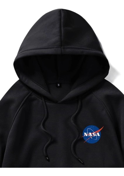 Unisex Siyah Nasa Baskılı Oversize Kapşonlu Sweatshirt fiyatları