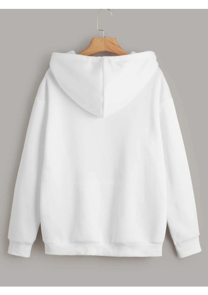 Unisex Beyaz Los Angeles Baskılı Oversize Kapşonlu Sweatshirt modelleri