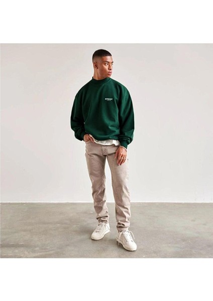Erkek Yeşil Represent Baskılı Oversize Bisiklet Yaka Sweatshirt fiyatları