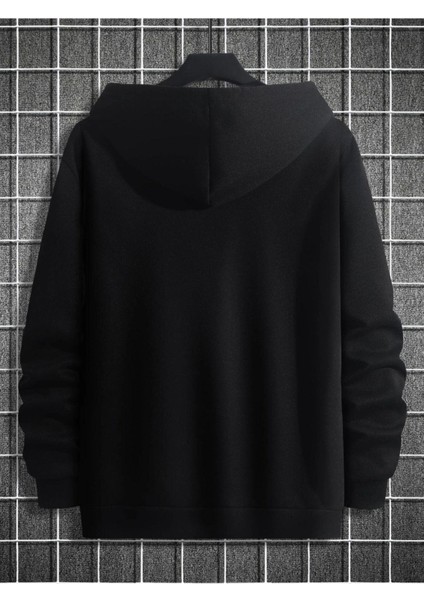 Unisex Siyah Göğüs Dikey Baskılı Kapşonlu Oversize Sweatshirt modelleri
