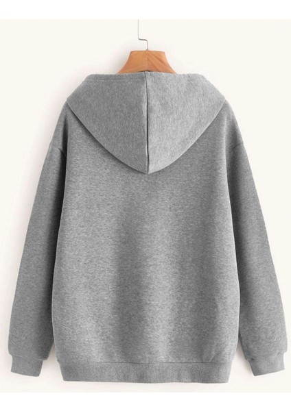 Unisex Gri Los Angeles Baskılı Oversize Kapşonlu Sweatshirt
