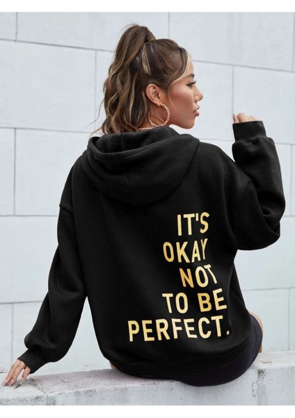 Unisex Siyah Its Okey Baskılı Oversize Kapşonlu Sweatshirt