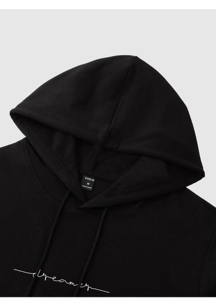 Unisex Siyah Dream Baskılı Oversize Kapşonlu Sweatshirt