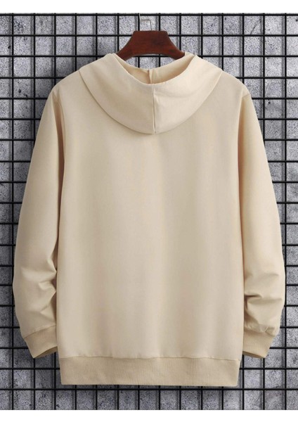 Unisex Bej Dream Baskılı Oversize Kapşonlu Sweatshirt
