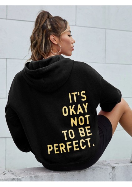 Unisex Siyah Its Okey Baskılı Oversize Kapşonlu Sweatshirt fiyatları