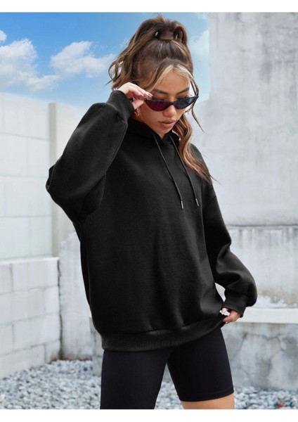 Unisex Siyah Its Okey Baskılı Oversize Kapşonlu Sweatshirt modelleri