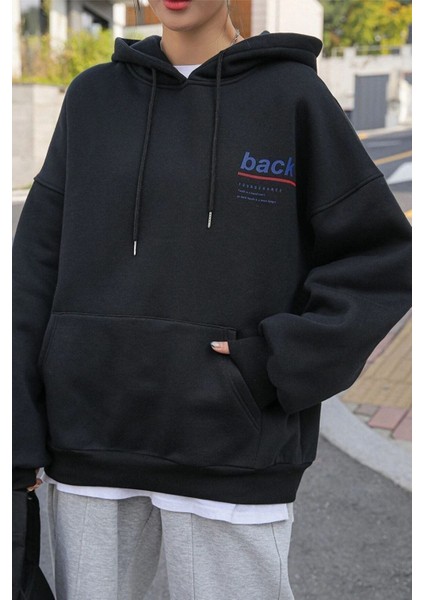 Unisex Siyah Back Baskılı Oversize Kapşonlu Sweatshirt modelleri
