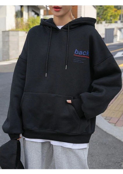Unisex Siyah Back Baskılı Oversize Kapşonlu Sweatshirt fırsatları