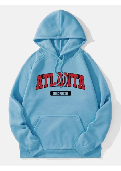 Unisex Bebe Mavisi Atalanta Baskılı Oversize Kapşonlu Sweatshirt