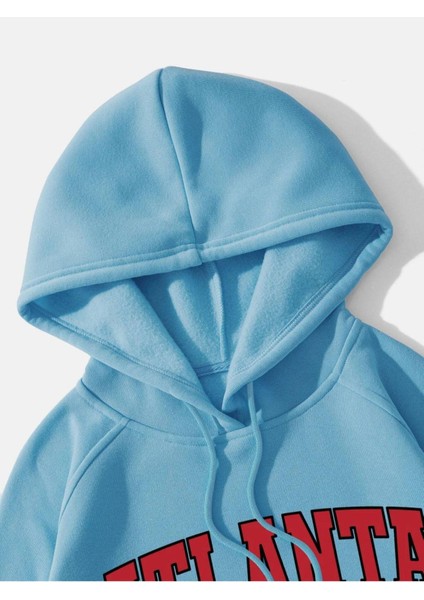 Unisex Bebe Mavisi Atalanta Baskılı Oversize Kapşonlu Sweatshirt fiyatları