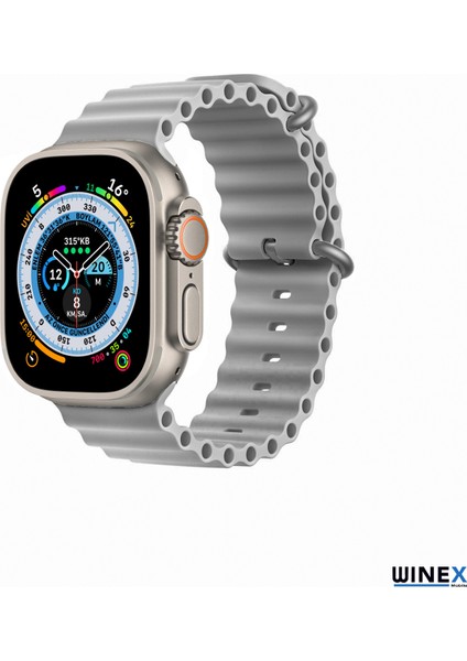 42-49MM Yeni Nesil Apple Uyumlu Akıllı Saat Kordonu Silikon Gri