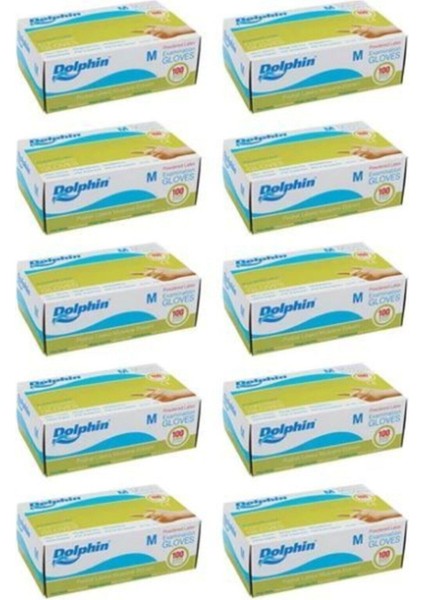 Dolphın Beyaz Pudralı Lateks M Beden Eldiven 10 x 100 Adet Emektoptan