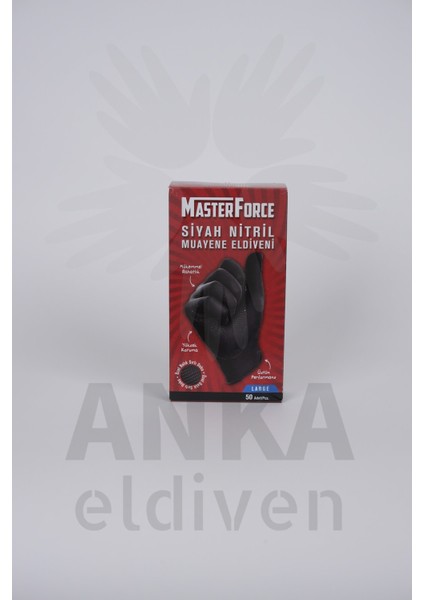 Master Force Nitril Pudrasız Kalın Siyah Eldiven L 50'li