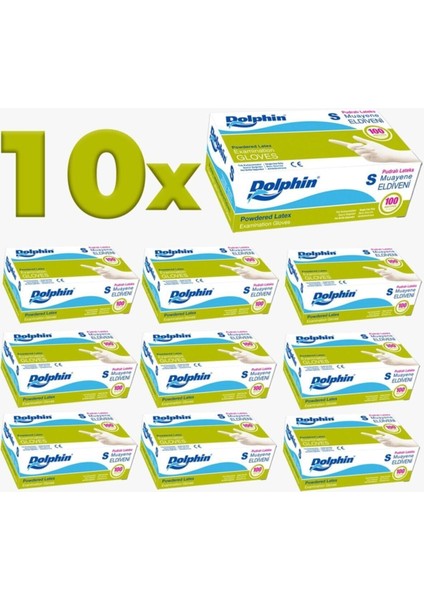 Dolphın Pudralı Latex Eldiven S Beden 10 Paket 100'lü Emektoptan
