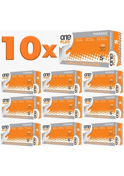 One Plus Pudrasız Latex Eldiven S Beden 10 Paket 100'lü