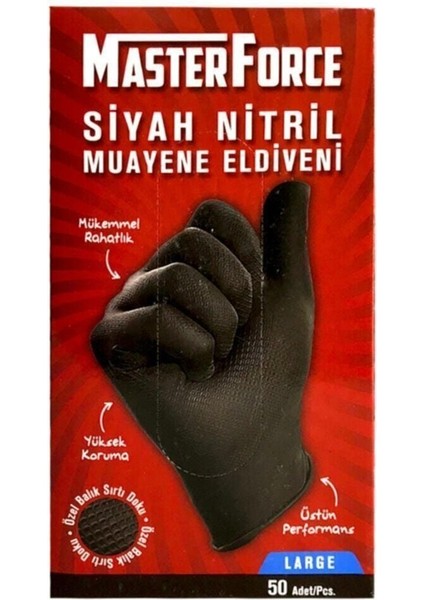 Master Force Balık Sırtı Nitril Eldiven (L Beden) 50'li Siyah