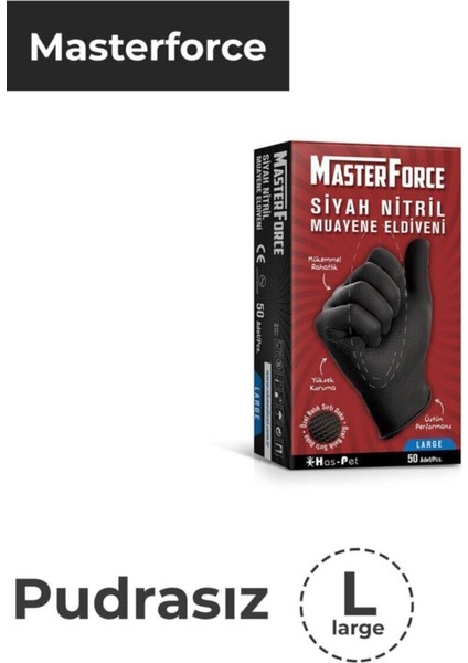 Master Force Balık Sırtı Nitril Eldiven (L Beden) 50'li Siyah