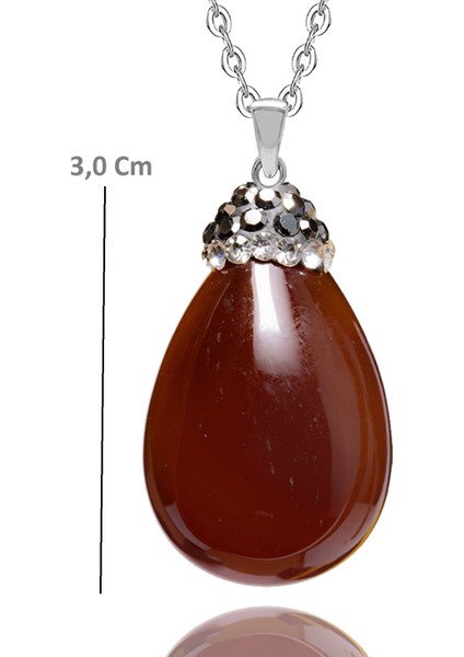 Sertifikalı Zirkon Taşlı Kırmızı Akik Taşı Kolye