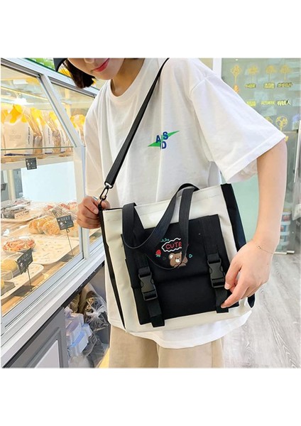 5 Adet Kawaii Sırt Çantası Seti, Ayı Kolye ve Rozetli Tuval Okul Çantası, Omuz Tote Çanta Rahat Sırt Çantası (Yurt Dışından) indirimleri