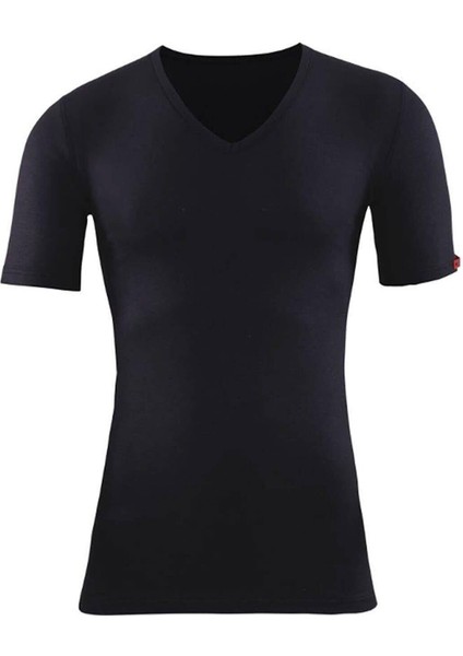 V Yaka Kısa Kol Siyah Unisex Termal 1263
