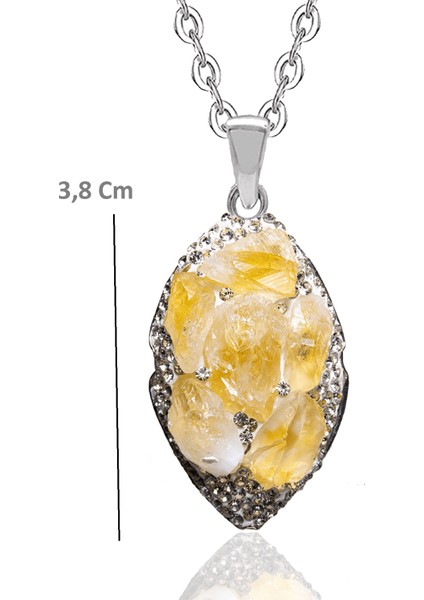 Sertifikalı Zirkon Taşlı Doğal Sitrin Taşı Kolye (Brezilya)