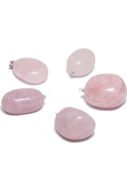 Sertifikalı Ham Doğal Açık Pembe Kuvars Taşı Kolye