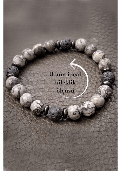 Aşk Nazar Huzur Doğal Taş Bileklik (Zebra Jasper Lav Taşı)