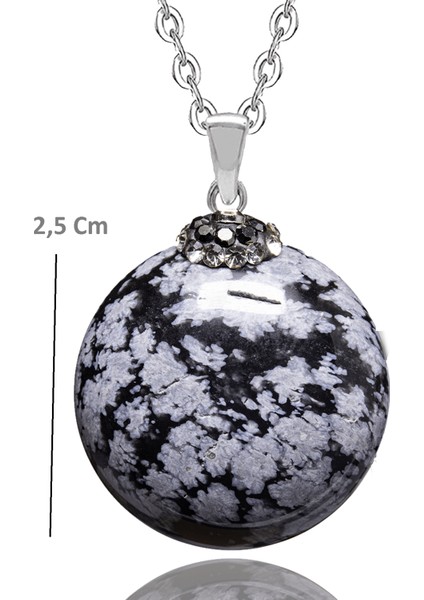 Sertifikalı Zirkon Taşlı Karlı Obsidyen Doğal Taş Kolye