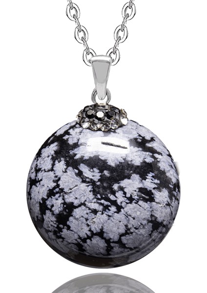 Sertifikalı Zirkon Taşlı Karlı Obsidyen Doğal Taş Kolye