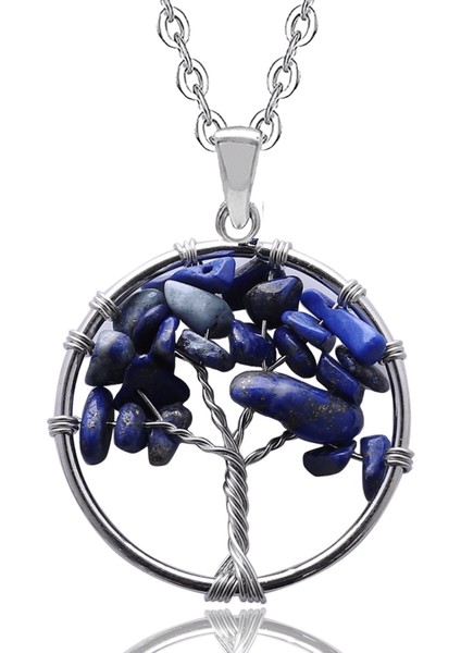 Sertifikalı Doğal Lapis Lazuli Taşı Hayat Ağacı Kolye