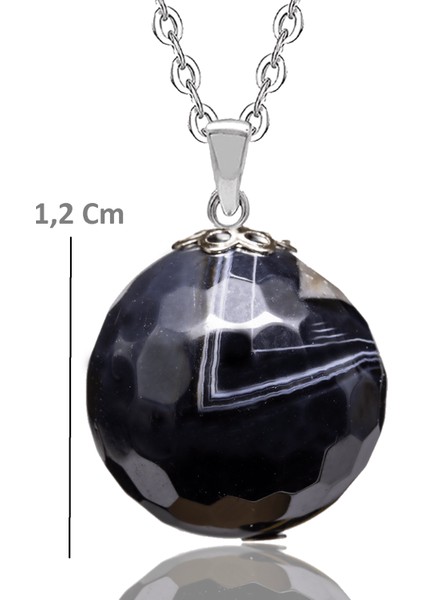 Sertifikalı Fasetli Siyah Akik Doğal Taş Kolye