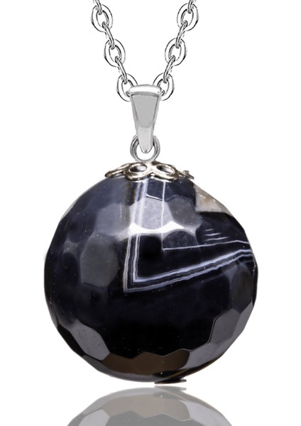 Sertifikalı Fasetli Siyah Akik Doğal Taş Kolye fiyatları