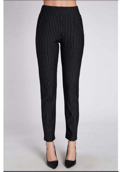Kadın Chantal Çizgili Siyah Pantolon Tayt