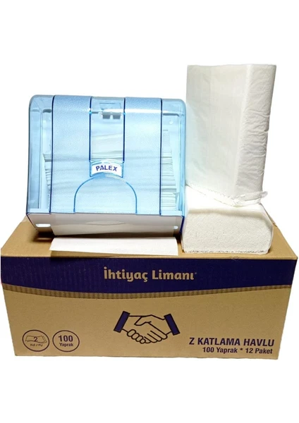 İhtiyaç Limanı  Z Katlama Kağıt Havlu Peçete 12 Paket 100X12 1200 Adet + Z Katlama Aparatı Seti